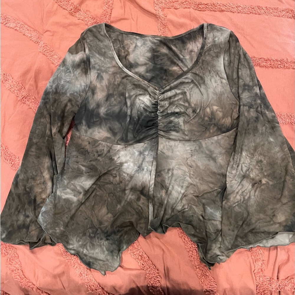 SHEIN Plus Tie Dye Ruched Asymmetrical Hem Tee